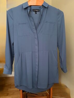 Conrad C Collection Women's Steel Blue Long Sleeve Button-Front Blouse